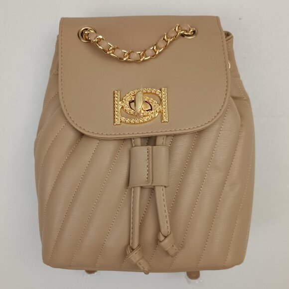 Bebe Handbags - Bebe Hera Small Backpack Top Handle & Adjustable Straps Color: Beige New w/Tags